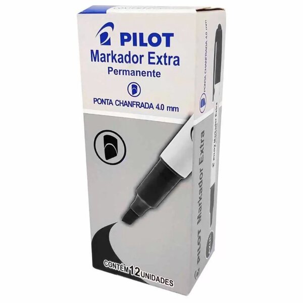Marcador Permanente Pilot Ponta Chanfrada 4mm Preto Caixa Com