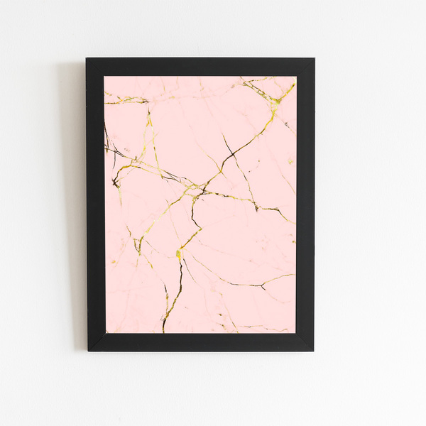 Mármore Dourado E Rose Quadro Moldura Preta 60x40cm