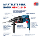 Martelete Perfurador SDS Plus 820W GBH 2-24 D com Kit de 5 Brocas e Maleta 127V (110V) Bosch