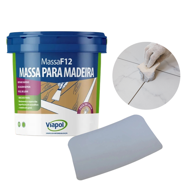 Massa F12 Calafetar Madeira 400g Viapol + Espátula Celuloide