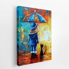 Menina Guarda Chuva Gato Colorido Quadro Canvas 60x40cm