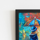 Menina Guarda Chuva Gato Quadro Moldura Preta 60x40cm