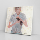 Menino Com Pássaro Arte Decorativo Quadro Canvas 60x60cm