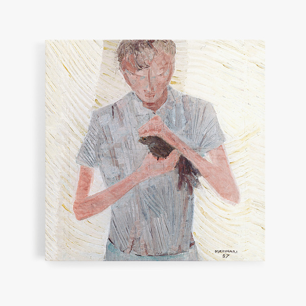 Menino Com Pássaro Arte Decorativo Quadro Canvas 60x60cm