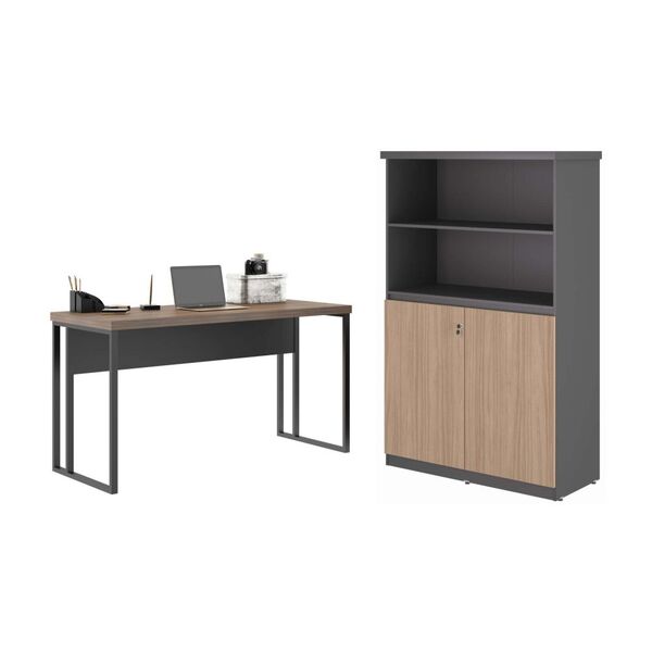 Mesa 1,20 Com Estante Brasil Nogueira Preto