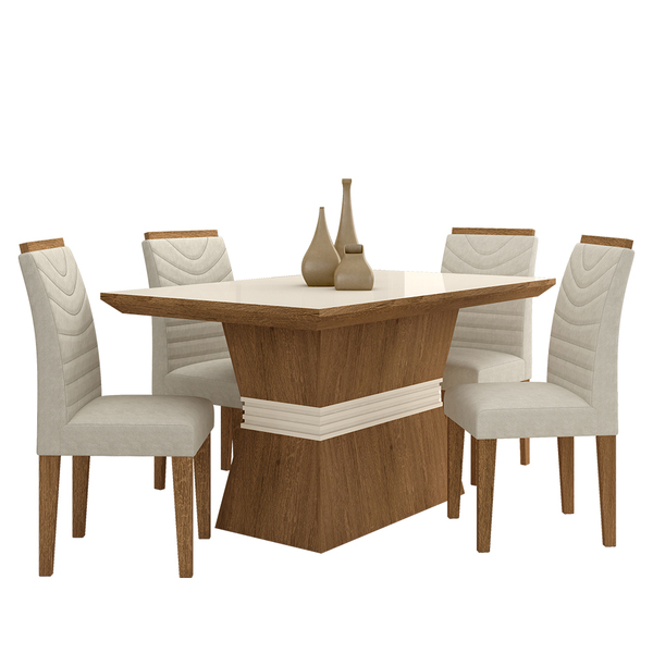 Mesa 1,36 Com 4 Cadeiras Nigéria Freijó/off Premium/bege - Mó