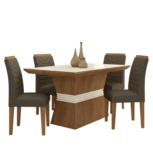 Mesa 1,36 Com 4 Cadeiras Nigéria Freijó/off Premium/capuccino