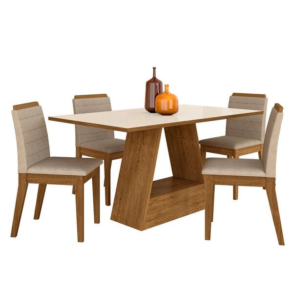 Mesa 1,36 Com 4 Cadeiras Nova York Freijó/off Premium/bege -