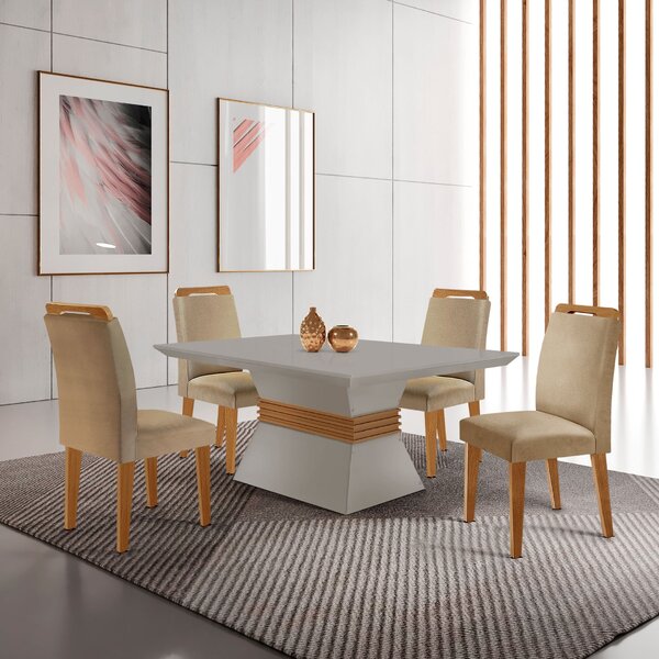 Mesa 120cm Canto Reto Clarice E 4 Cadeiras Athenas Turim/off