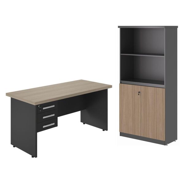 Mesa 1600 Com Armário Belvedere Nogueira Preto