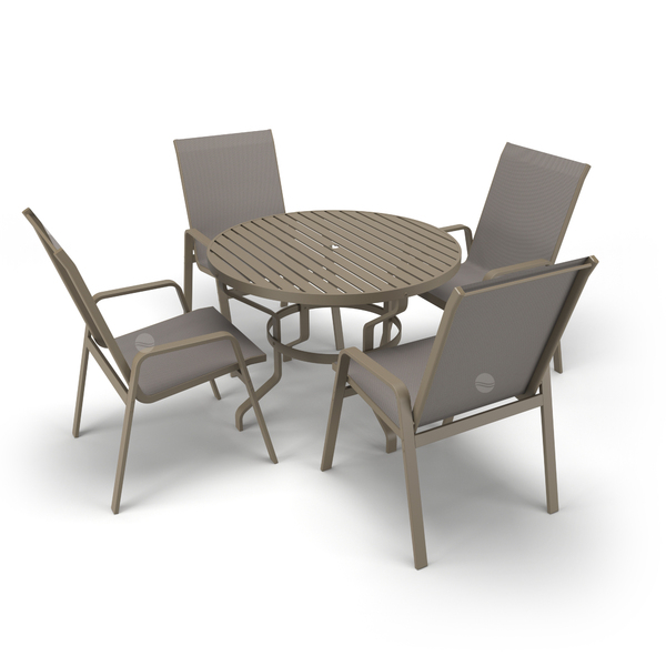 Mesa 4 Cadeiras Ripado Piscina Alumínio Fendi E Tela Fendi