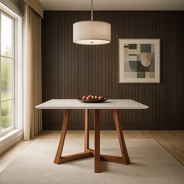 Mesa 4 Lugares Madeira Maciça Com Vidro Canto Arredondado 136