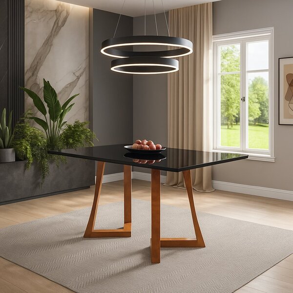 Mesa 6 Lugares Madeira Maciça Com Vidro Canto Arredondado 160