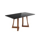 Mesa 6 Lugares Madeira Maciça Com Vidro Canto Arredondado 160