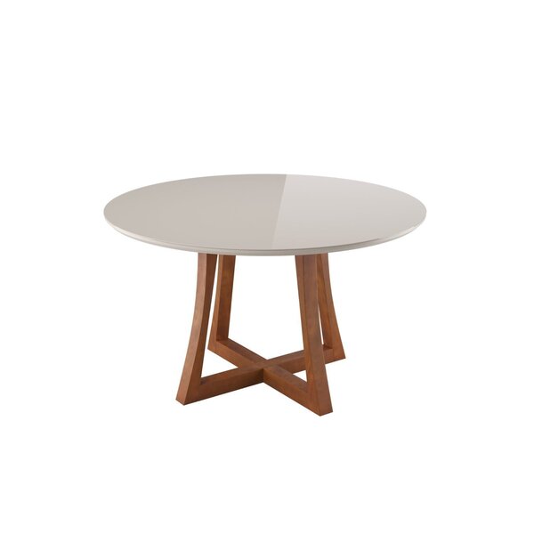 Mesa 6 Lugares Madeira Maciça Com Vidro Redondo 136x136cm Jan