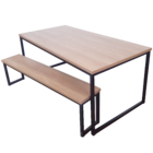 Mesa + 1 Banco + 3 Cadeiras Eiffel 190x90cm - Preto + Carvalh