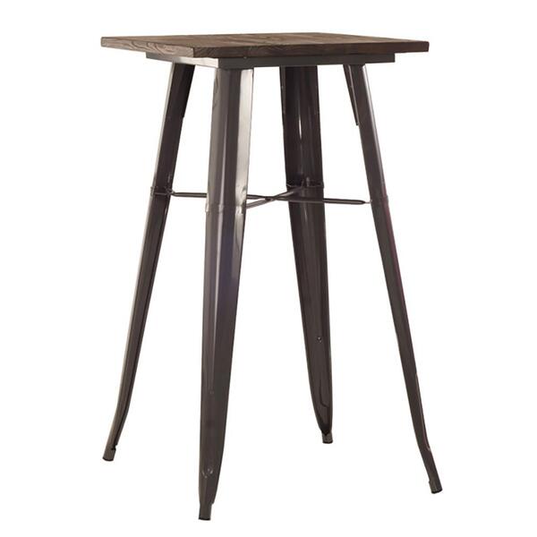 Mesa Alta Iron Tolix Com Tampo De Madeira Rústica Escura - Ba