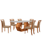 Mesa Ane 180 Tampo Laqueado Com Vidro Com 6 Cadeiras Munique