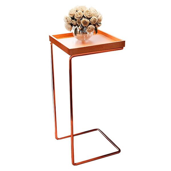 Mesa Apoio Lateral  Para Sofá Pé Cobreado Larflex Castanho
