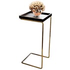 Mesa Apoio Lateral  Para Sofá Pé Dourado Larflex Laca Preto