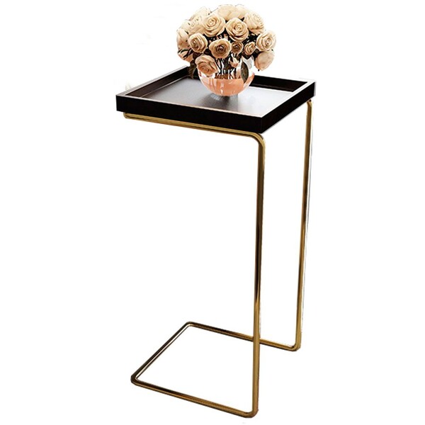 Mesa Apoio Lateral  Para Sofá Pé Dourado Larflex Laca Preto