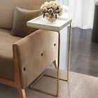 Mesa Apoio Lateral  Para Sofá Pé Dourado Larflex Off White