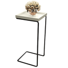 Mesa Apoio Lateral  Para Sofá Pé Preto Larflex Laca Off White