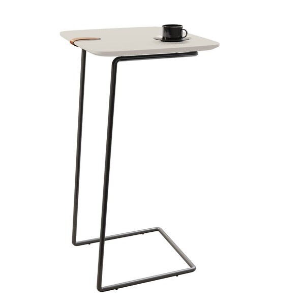 Mesa Apoio Lateral Para Sofá Atenas Pé Preto Laca Off White