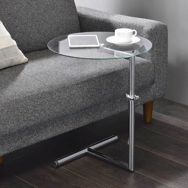 Mesa Apoio Lateral Sofá Redonda Metal Vidro Leonie