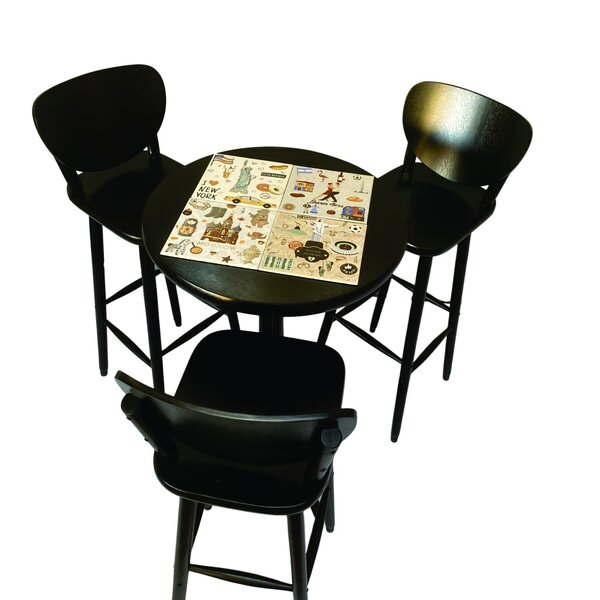 Mesa Área Gourmet Alta Redonda Preto City 3 Lugares