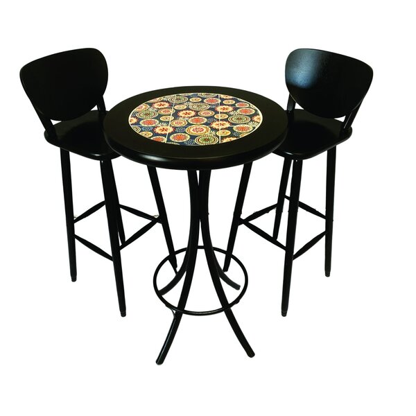 Mesa Área Gourmet Alta Redonda Preto Floral 2 Lugares