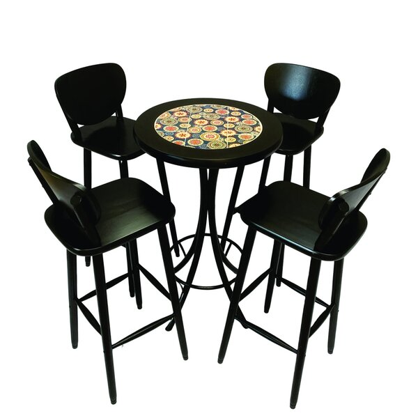 Mesa Área Gourmet Alta Redonda Preto Floral 4 Lugares