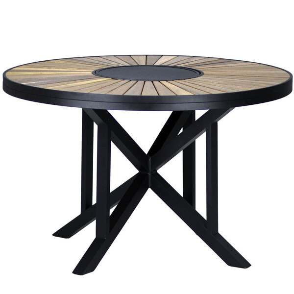 Mesa Atenas Redonda 120cm Tampo Madeira Giratório Em Alumínio