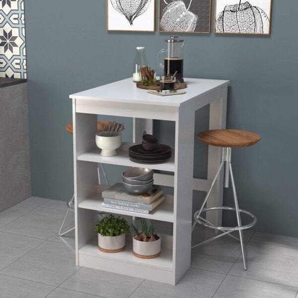 Mesa Bancada 2 Lugares Com Nichos Linha B's Branco