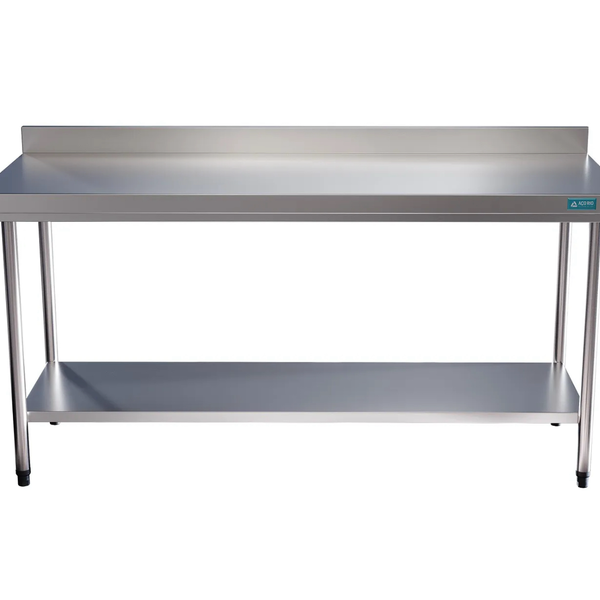 Mesa Bancada Em Aço Inox Com Espelho E Prateleira 180x60x85 A