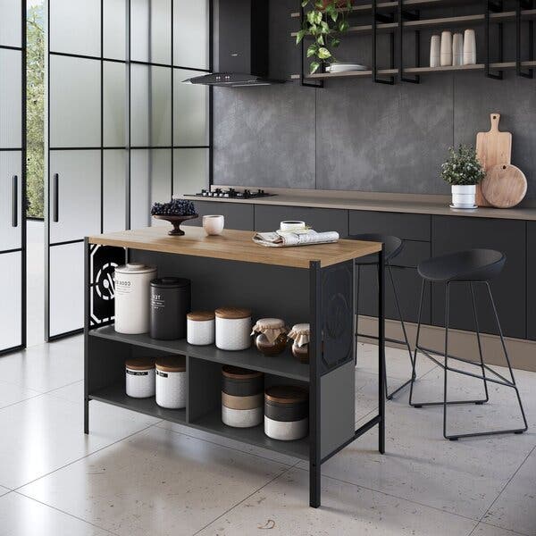 Mesa Bancada Gourmet Estilo Industrial 127cm Preto/mel/grafite | Leroy ...