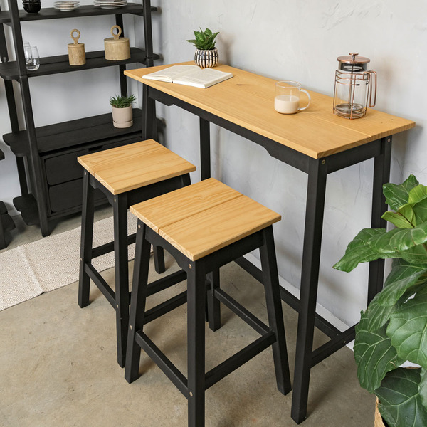 Mesa Bancada Moema Em Madeira Mel - Preto E Mel