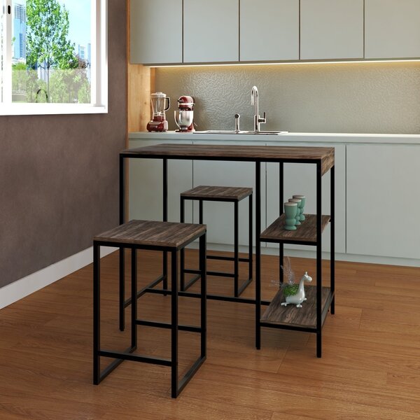 Mesa Bistrô 100cm 2 Banquetas Active Yescasa Carvalho Dark/pr