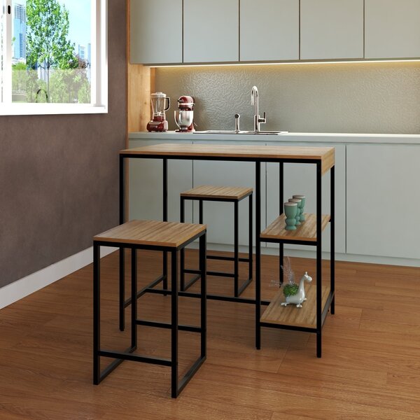 Mesa Bistrô 100cm 2 Banquetas Active Yescasa Lâmina Mel/preto