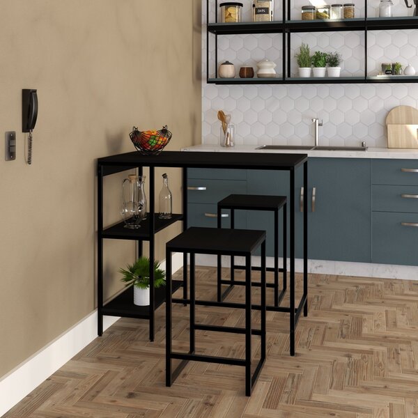 Mesa Bistrô 100cm 2 Banquetas Active Yescasa Preto Ônix/preto