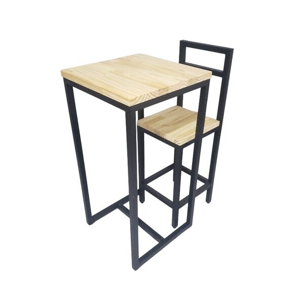 Mesa Bistrô Industrial 50x50x100a Com Trava E Banqueta Tampo