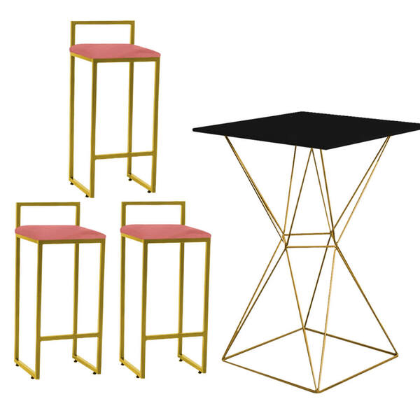 Mesa Bistrô Lucca E 03 Banquetas Alta Lina Bar Balcão Ferro D