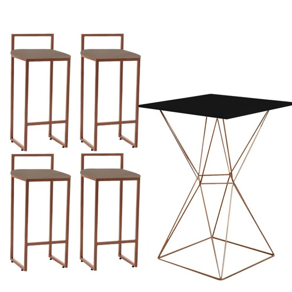 Mesa Bistrô Lucca E 04 Banquetas Alta Lina Bar Balcão Ferro B