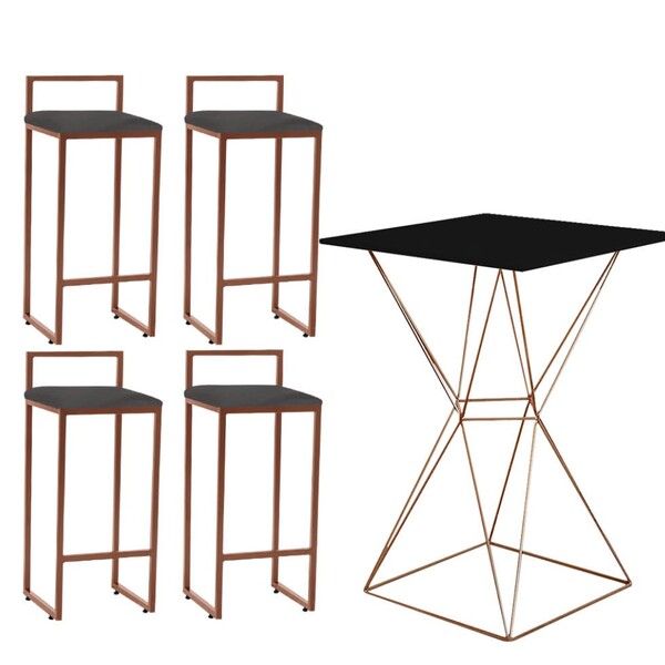 Mesa Bistrô Lucca E 04 Banquetas Alta Lina Bar Balcão Ferro B