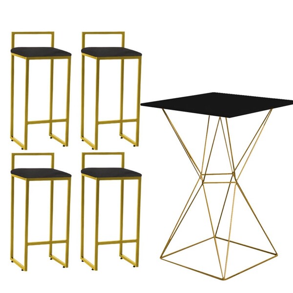 Mesa Bistrô Lucca E 04 Banquetas Alta Lina Bar Balcão Ferro D