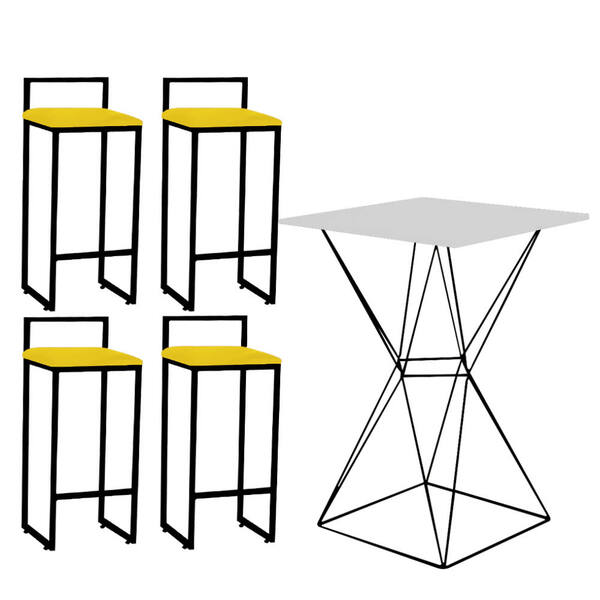 Mesa Bistrô Lucca E 04 Banquetas Alta Lina Bar Balcão Ferro P