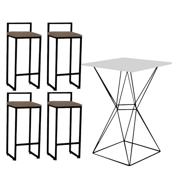 Mesa Bistrô Lucca E 04 Banquetas Alta Lina Bar Balcão Ferro P