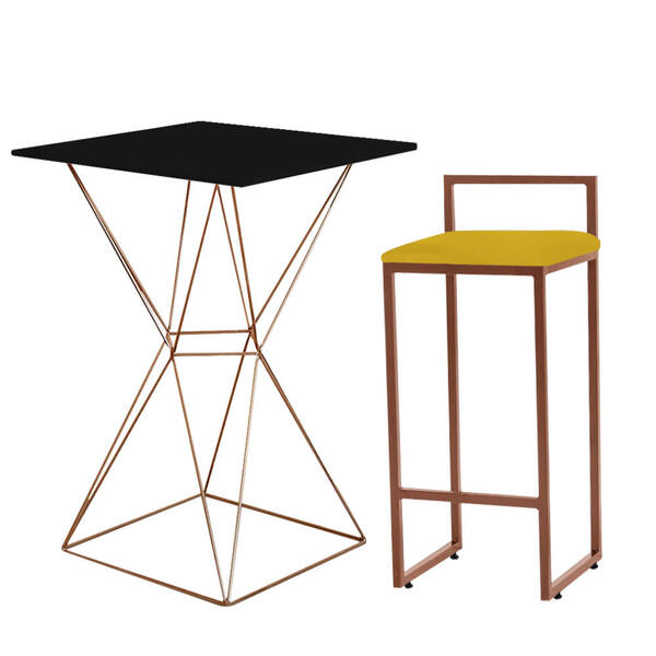 Mesa Bistrô Lucca E Banqueta Alta Lina Bar Balcão Ferro Bronz