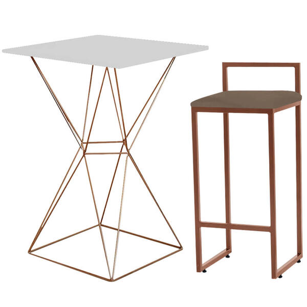 Mesa Bistrô Lucca E Banqueta Alta Lina Bar Balcão Ferro Bronz