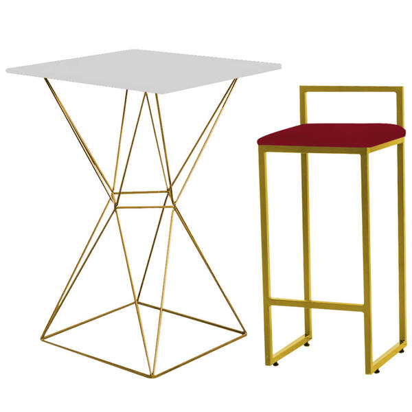 Mesa Bistrô Lucca E Banqueta Alta Lina Bar Balcão Ferro Doura